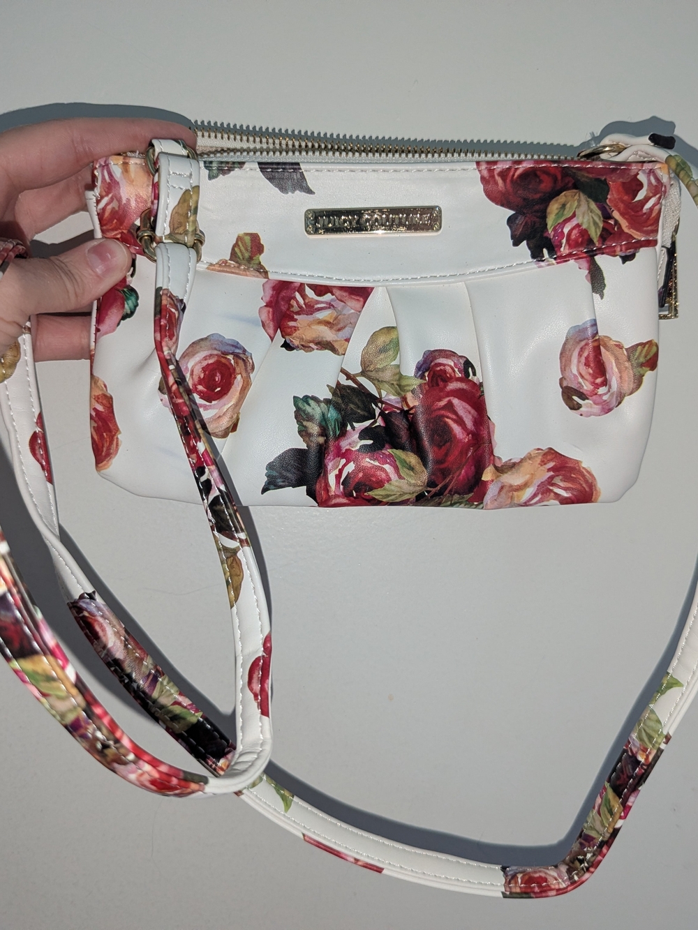 Juicy Couture Floral Crossbody Bag - White with Rose Print